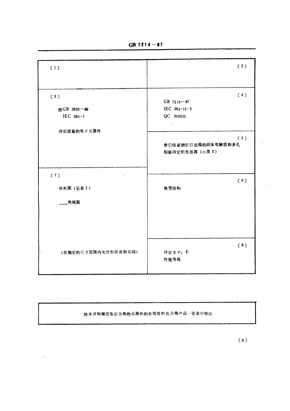 GBT 7214-1987 电子设备用固定电容器 第十五部分：空白详细规范 固体定电解质和多孔阳极钽电容器 评定水平 E (可供认证用).pdf_第2页