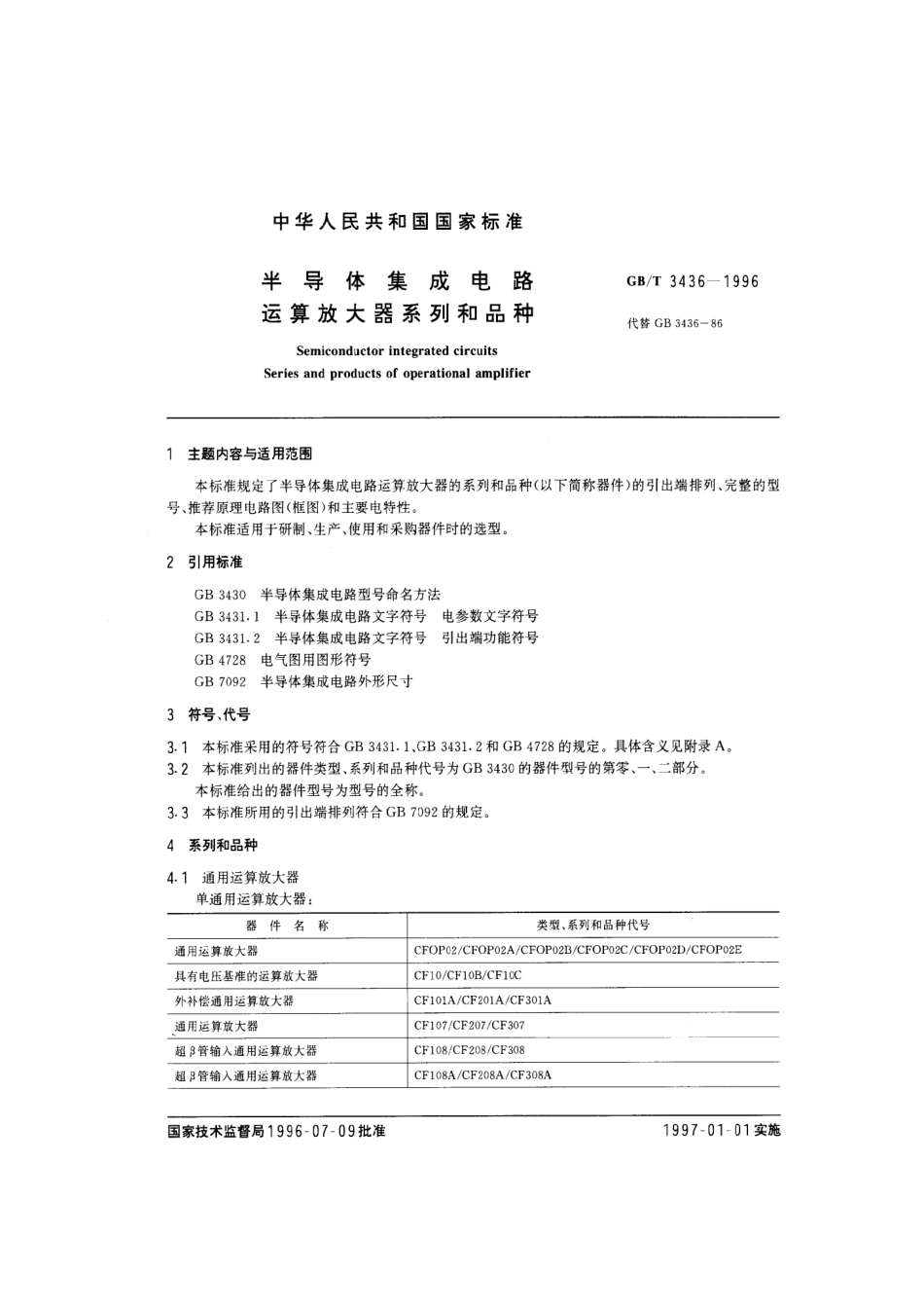 GBT 3436-1996 半导体集成电路 运算放大器系列和品种.pdf_第1页