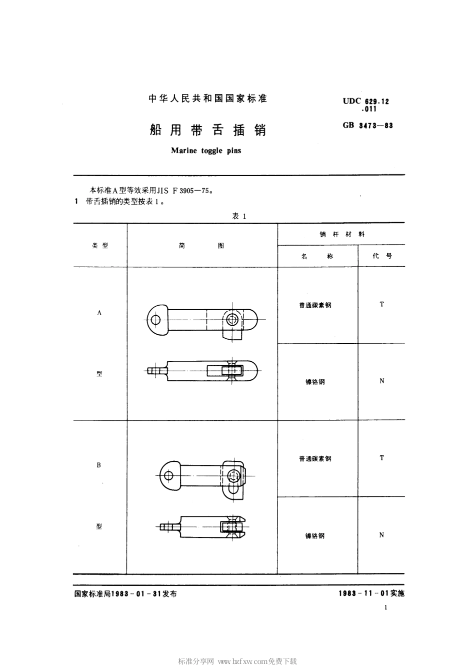 GB 3473-1983 船用带舌插销.pdf_第2页