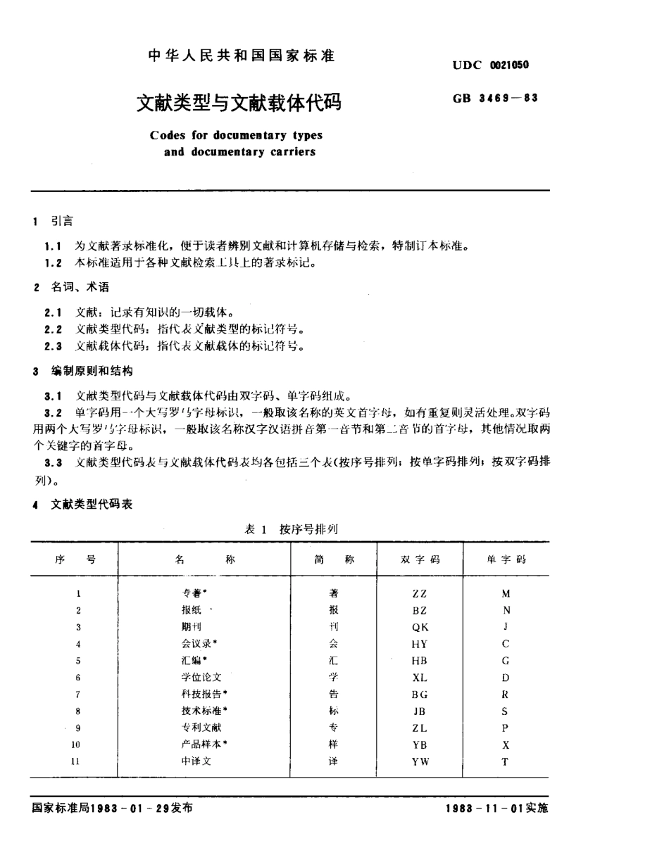 GB 3469-1983 文献类型与文献载体代码.pdf_第1页