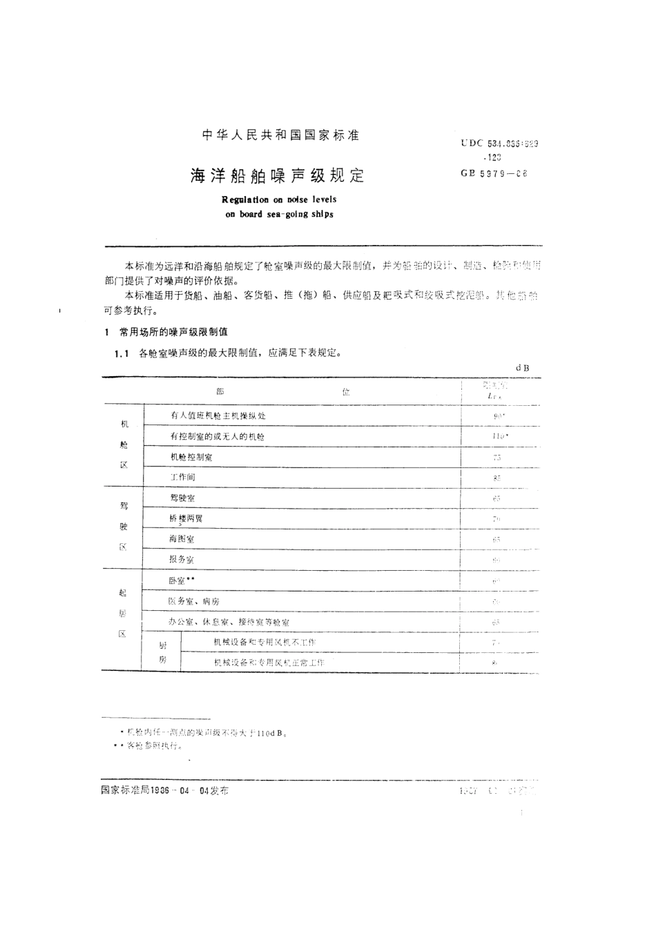 GB 5979-1986 海洋船舶噪声级规定.pdf_第2页