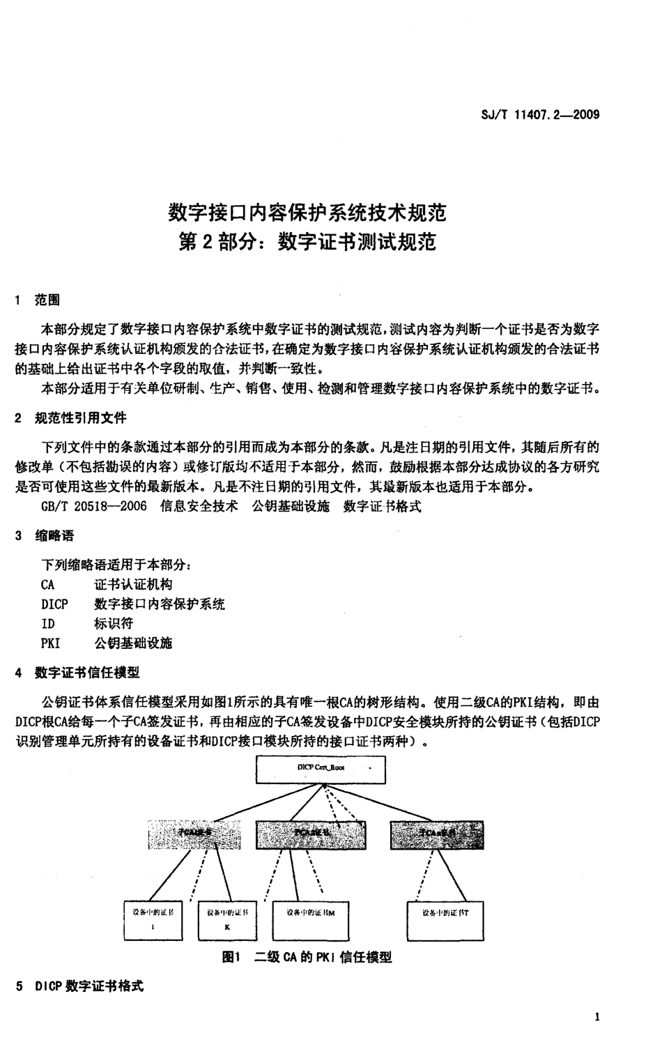 SJT 11407.2-2009 数字接口内容保护系统技术规范 第2部分：数字证书测试规范.pdf_第3页