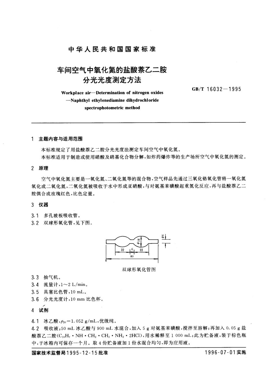 GBT 16032-1995 车间空气中氧化氮的盐酸萘乙二胺分光光度测定方法.pdf_第1页