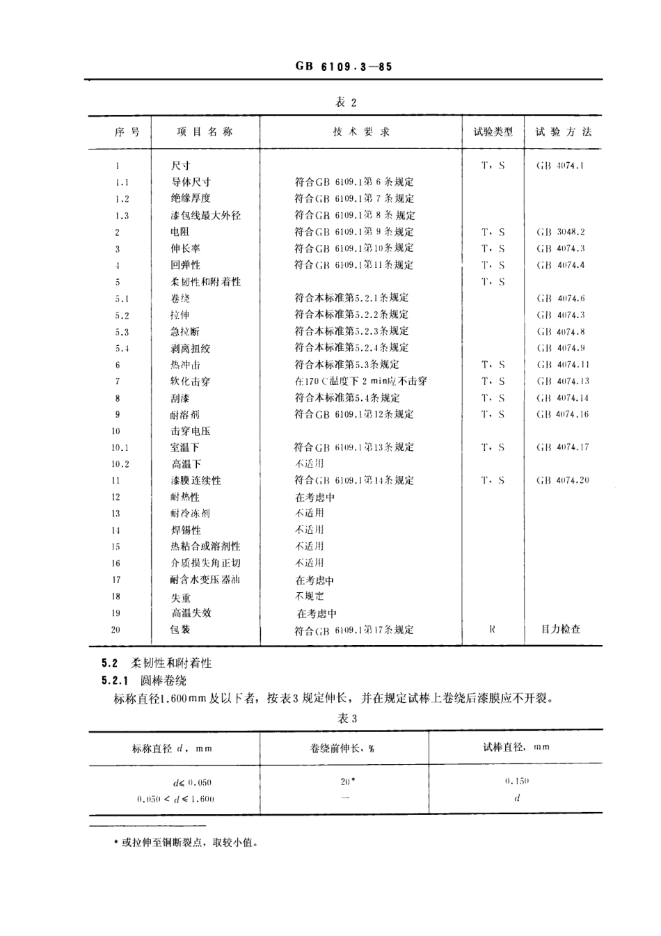 GB 6109.3-1985 漆包圆绕组线 第3部分：高强度缩醛漆包圆铜线.pdf_第2页