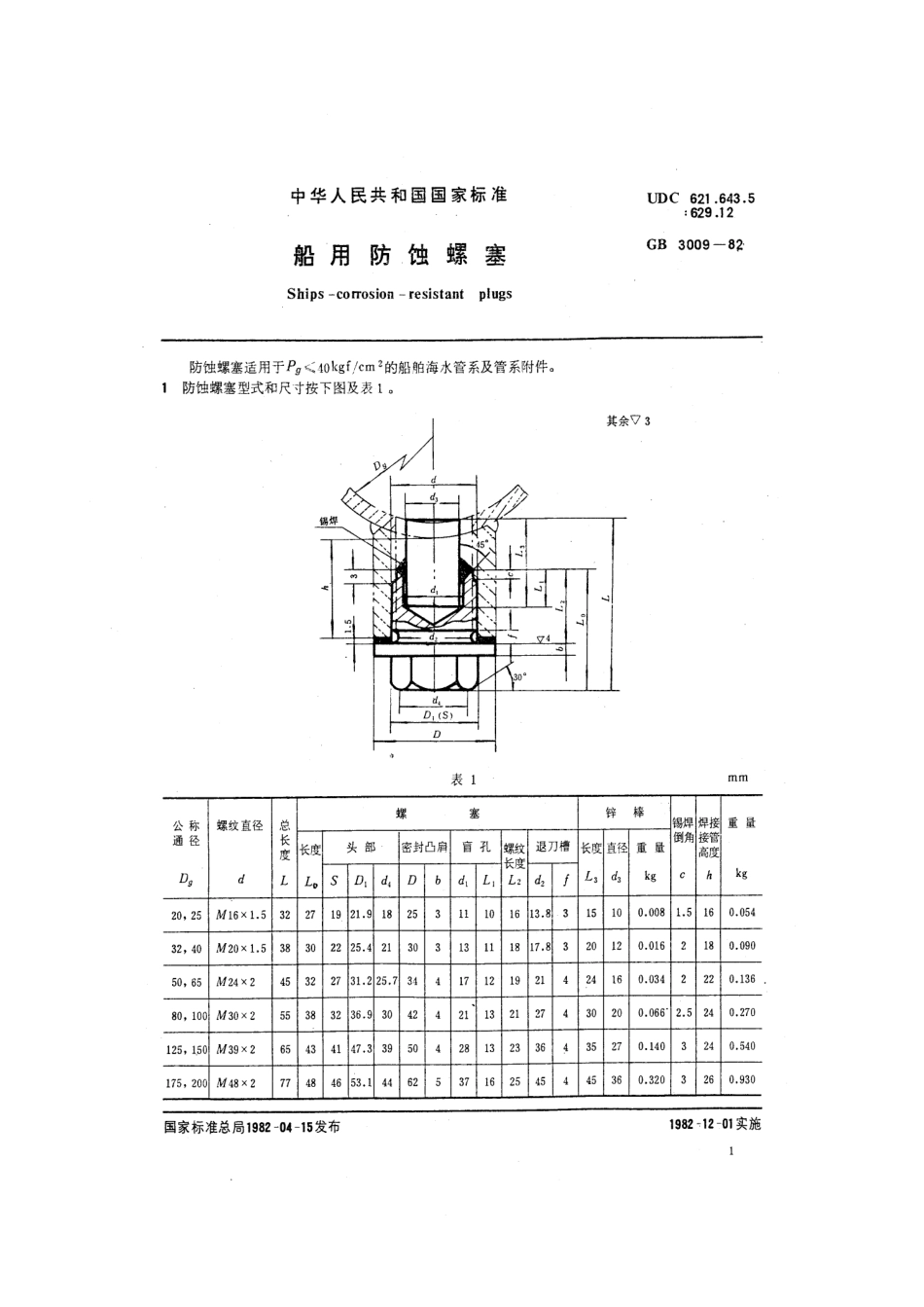 GB 3009-1982 船用防蚀螺塞.pdf_第2页
