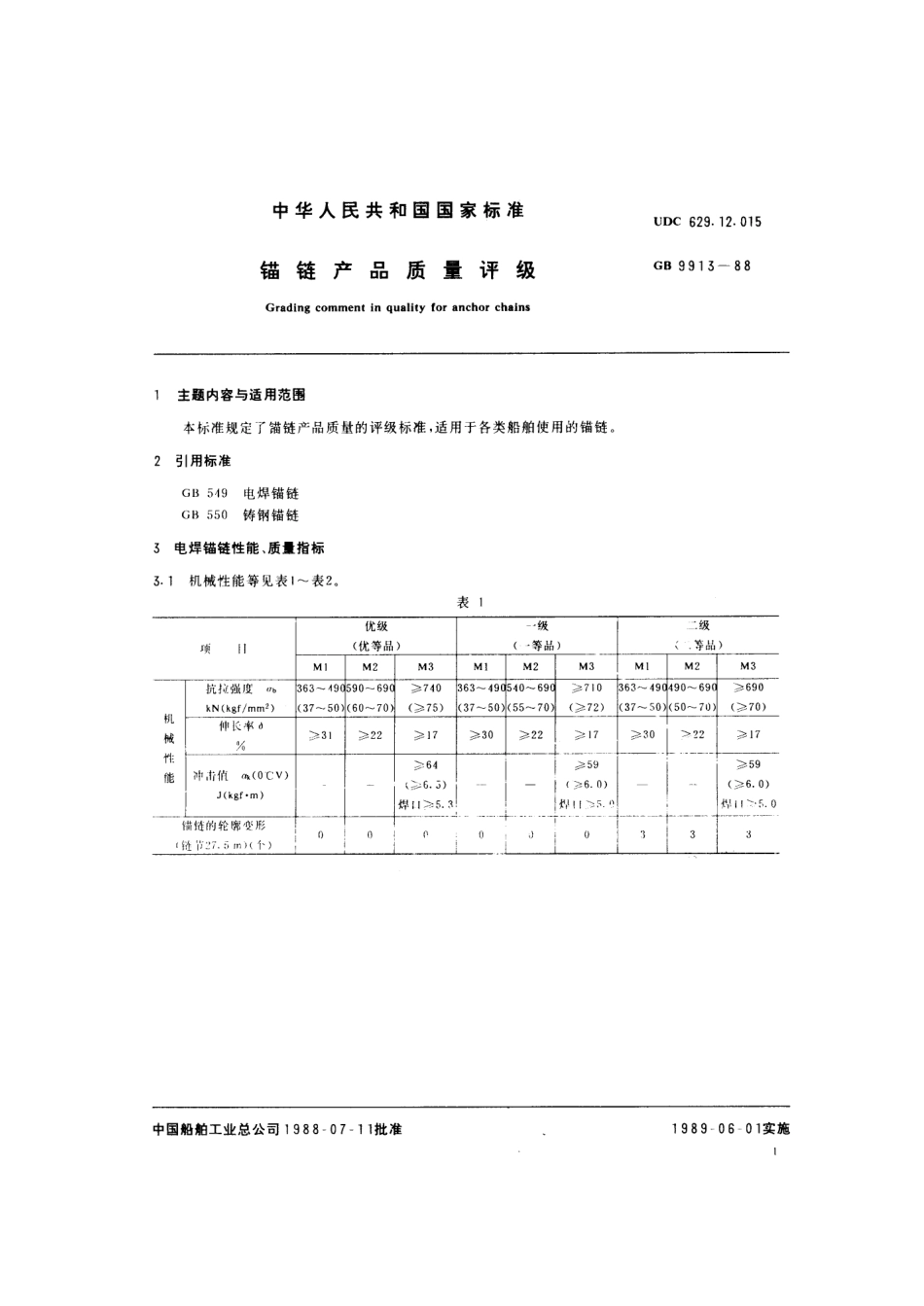 GB 9913-1988 锚链产品质量评级.pdf_第2页