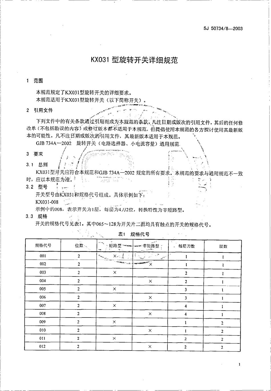 SJ 50734∕8-2003 KX031 型旋转开关详细规范.pdf_第3页