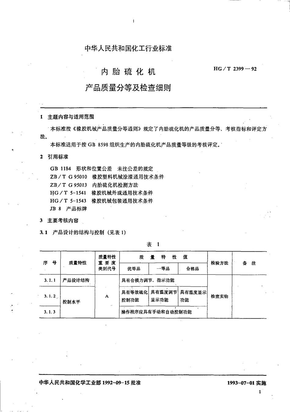 HGT 2399-1992 内胎硫化机产品质量分等及检查细则.pdf_第2页