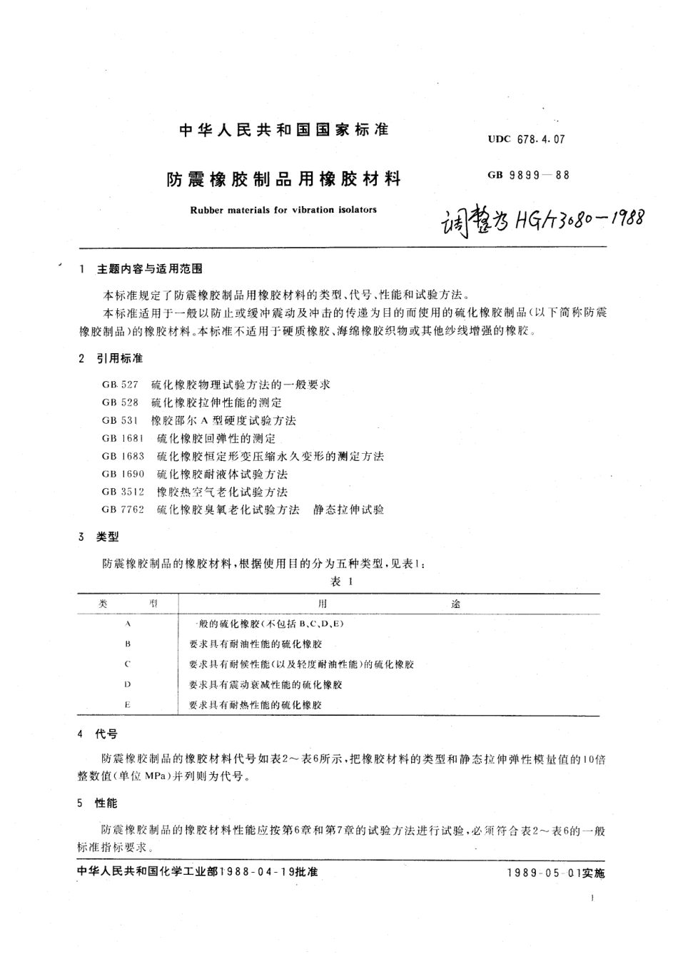 HG 3080-1988 防震橡胶制品用橡胶材料.pdf_第2页