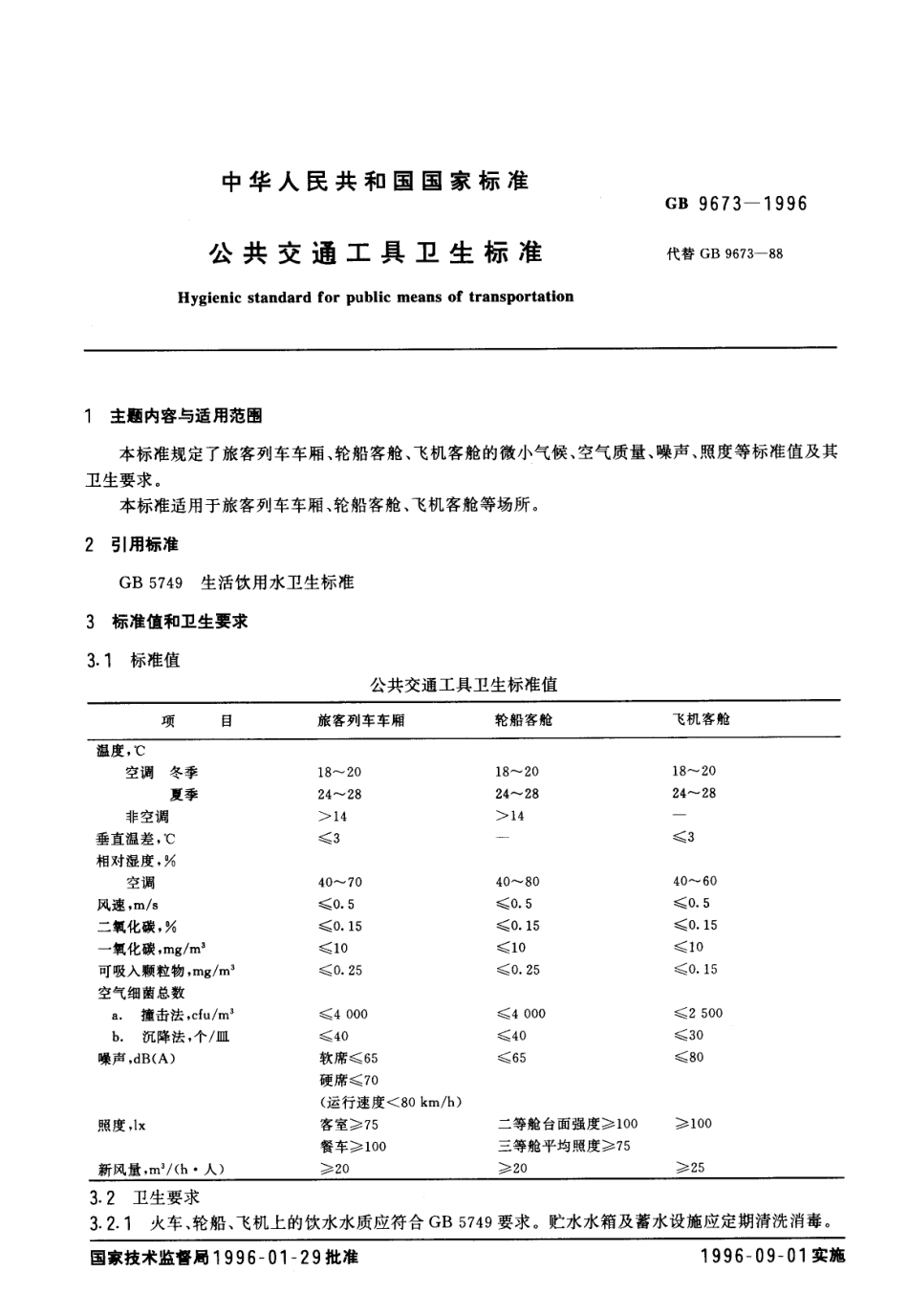 GB 9673-1996 公共交通工具卫生标准.pdf_第1页