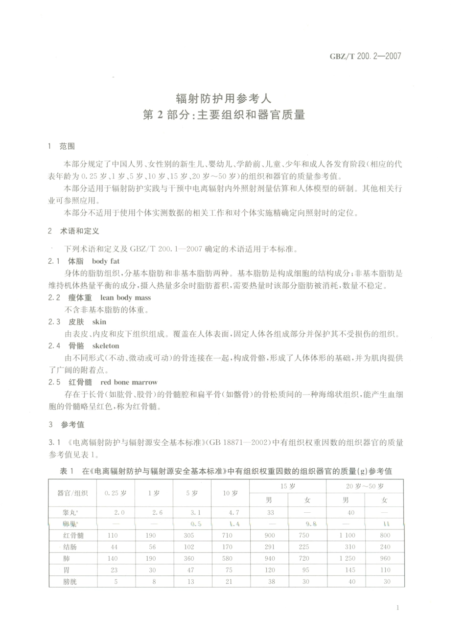 【国家职业卫生标准】GBZT 200.2-2007 辐射防护用参考人 第2部分：主要组织器官质量.pdf_第3页