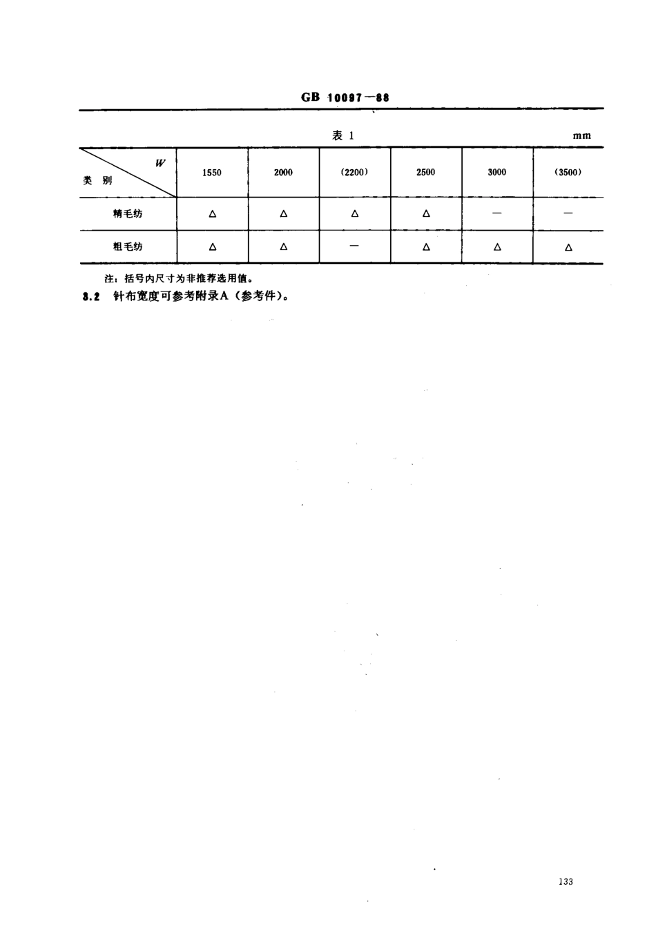GB 10097-1988 精纺、粗纺梳毛机 锡林 宽度和针布宽度.pdf_第2页