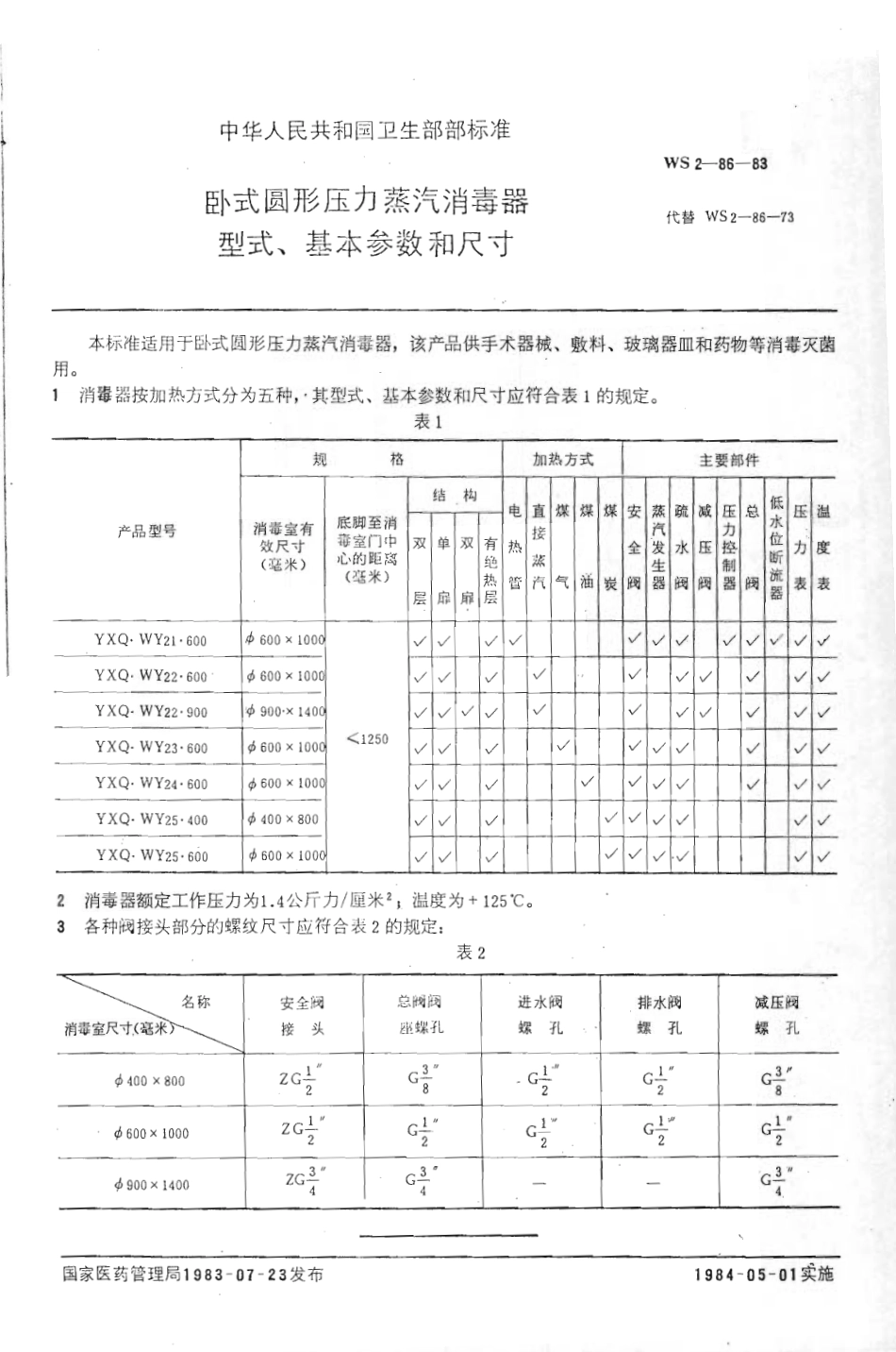 YY 91126-1999 卧式圆形压力蒸汽消毒器型式基本参数和尺寸.pdf_第2页