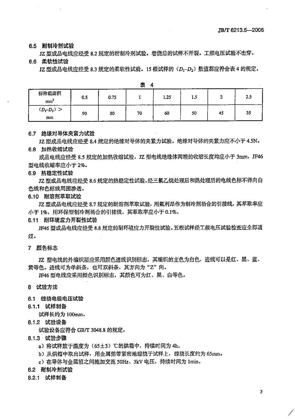 JBT 6213.5-2006 电机绕组引接软电缆和软线 第5部分：耐氟利昂软线.pdf_第3页