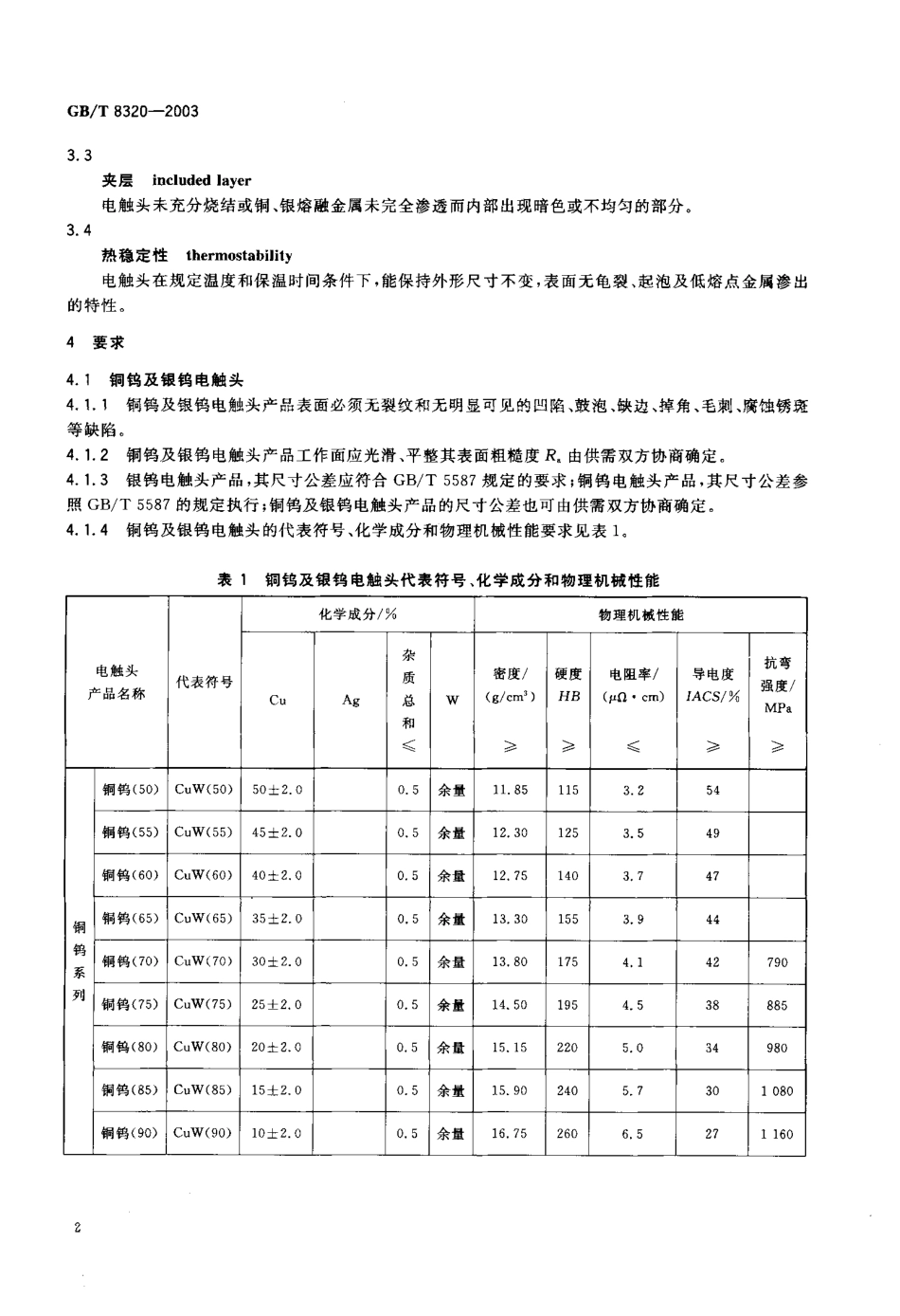 GBT 8320-2003 铜钨及银钨电触头.pdf_第3页