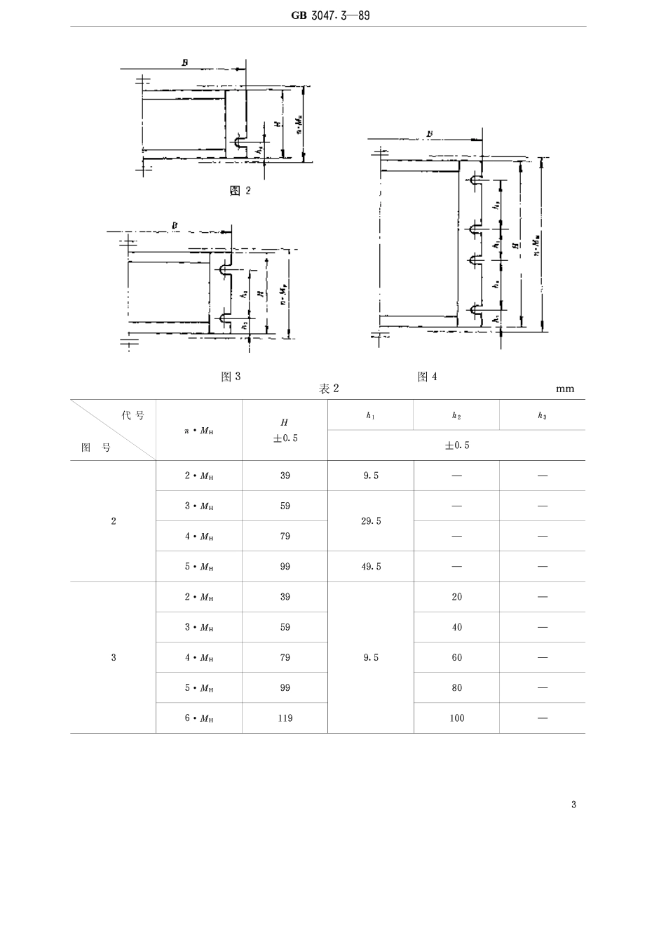GBT 3047.3-1989 高度进制为20mm的插箱、插件基本尺寸系列.pdf_第3页
