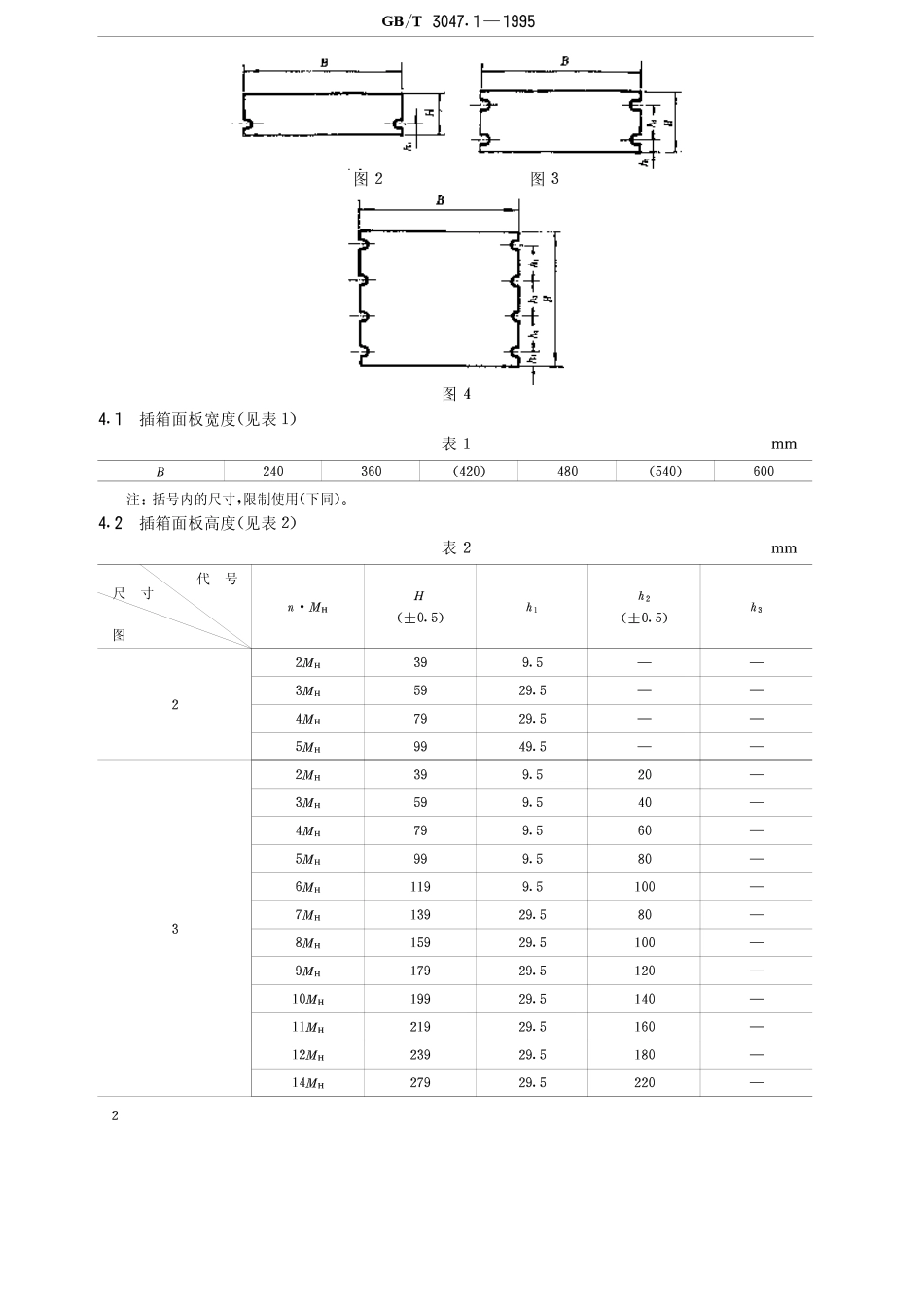 GBT 3047.1-1995 高度进制为20mm的面板、架和柜的基本尺寸系列.pdf_第2页