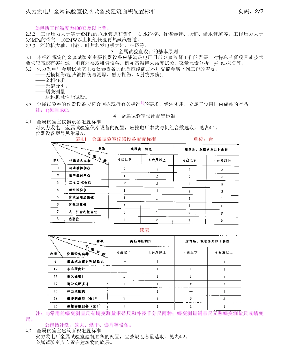 【电力行业标准】DLT 5060-1996 火力发电厂金属试验室仪器设备及建筑面积配置标准.pdf_第2页
