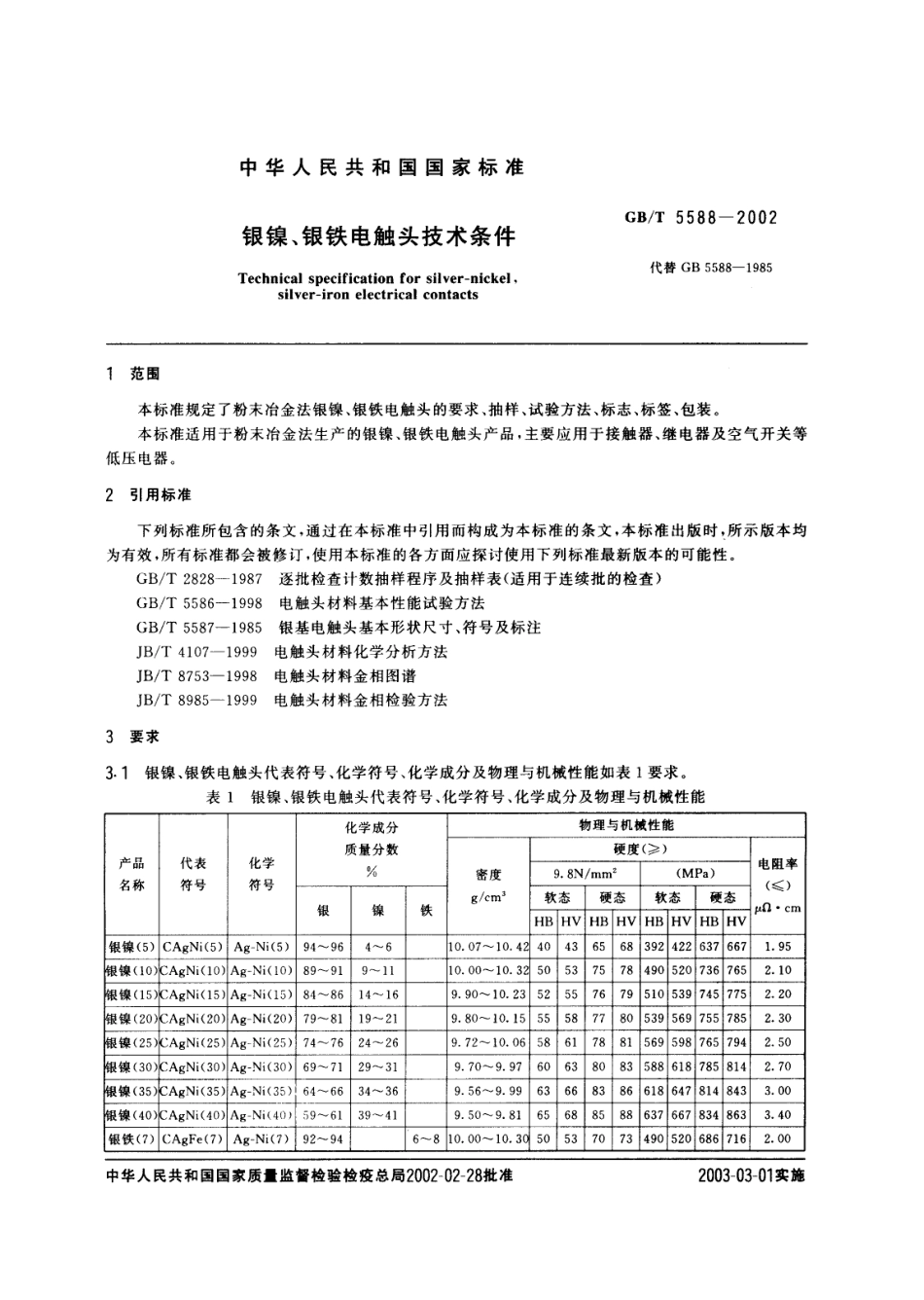 GBT 5588-2002 银镍、银铁电触头技术条件.PDF_第2页