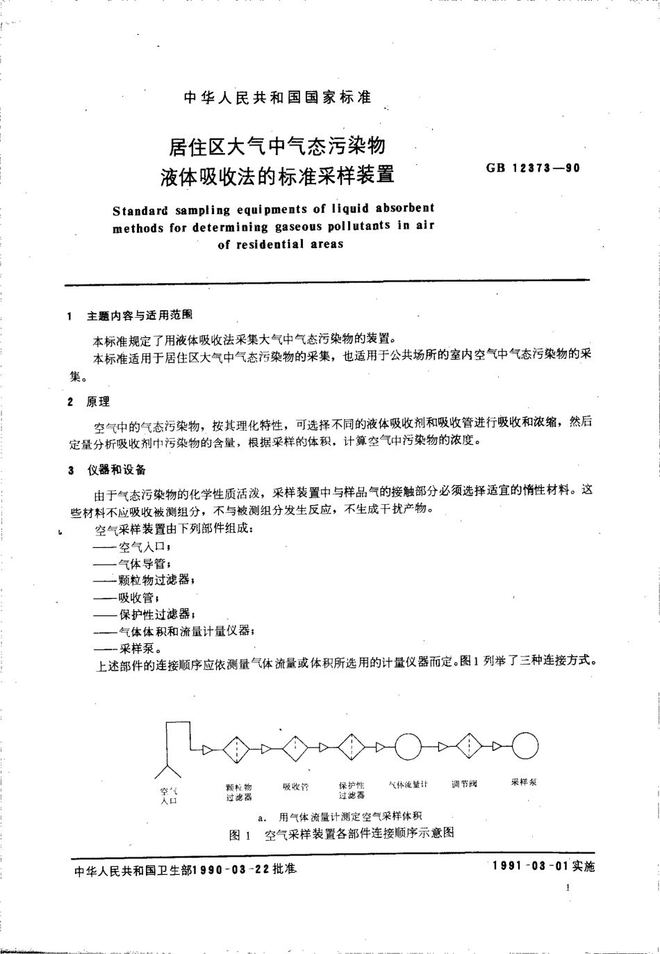 GB 12373-1990 居住区大气中气态污染物 液体吸收法的标准采样装置.pdf_第2页