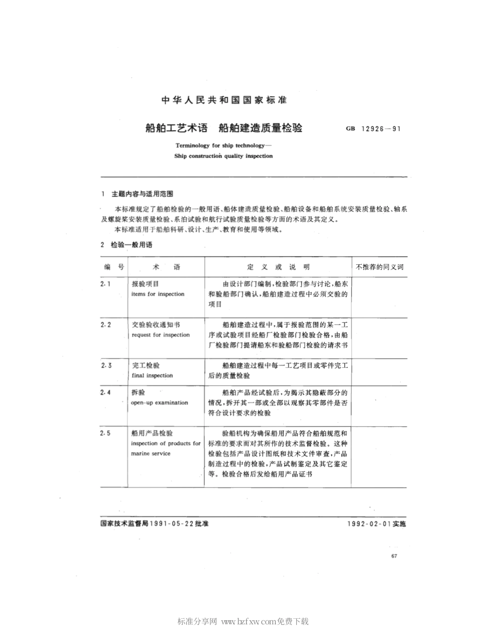 GB 12926-1991 船舶工艺术语 船舶建造质量检验.pdf_第2页