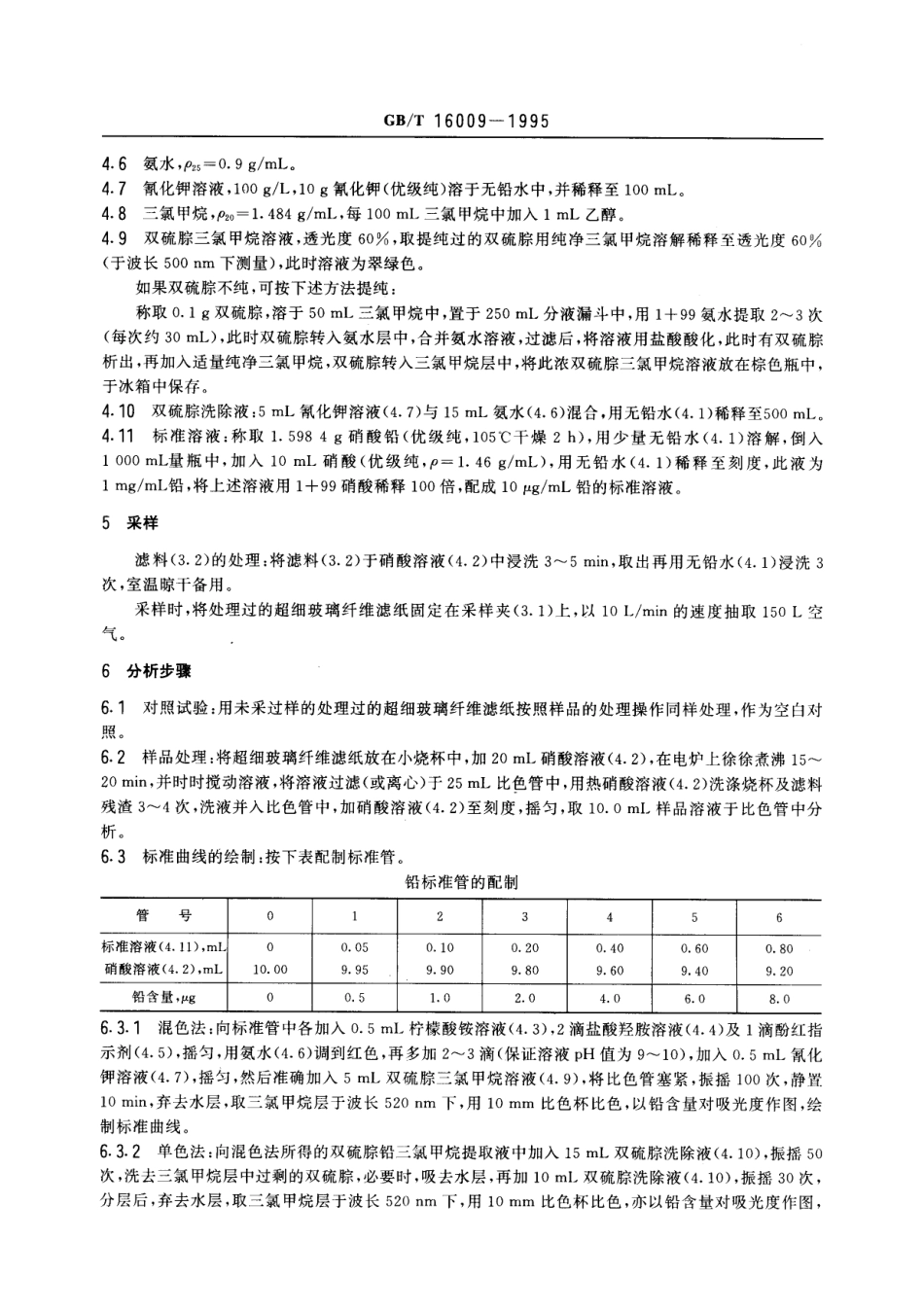 GBT 16009-1995 车间空气中铅的双硫腙分光光度测定方法.pdf_第2页