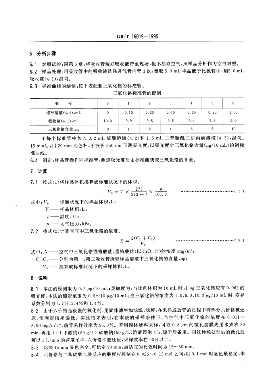GBT 16019-1995 车间空气中三氧化铬、铬酸盐、重铬酸盐的二苯碳酰二肼分光光度测定方法.pdf_第2页