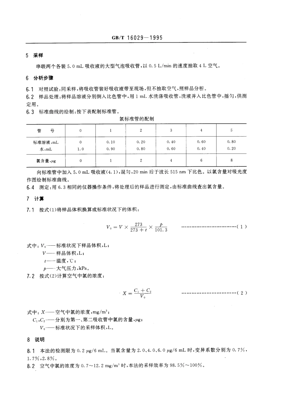 GBT 16029-1995 车间空气中氯的甲基橙分光光度测定方法.pdf_第2页
