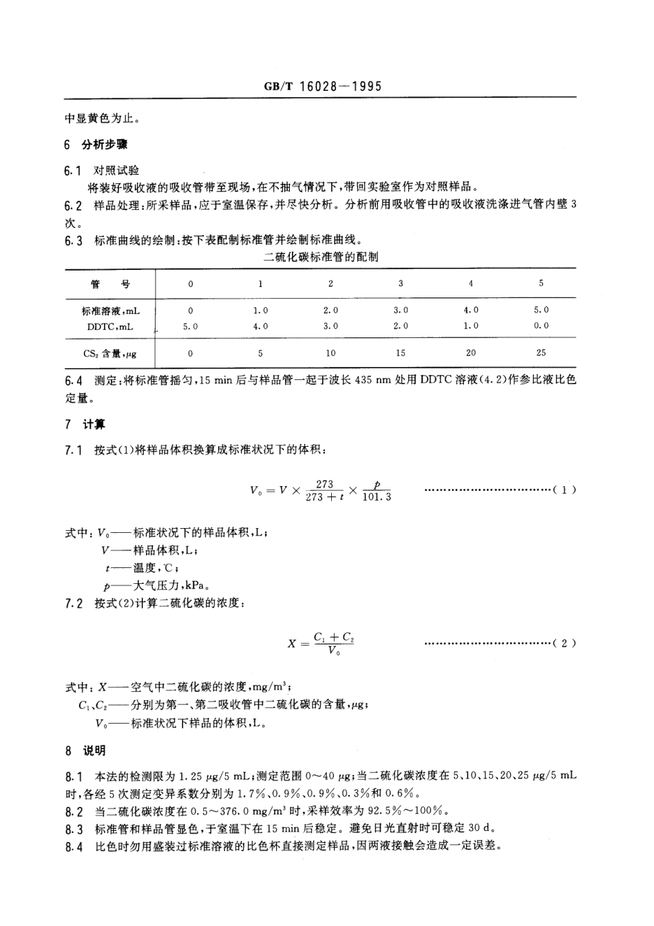 GBT 16028-1995 车间空气中二硫化碳的二乙胺分光光度测定方法.pdf_第2页