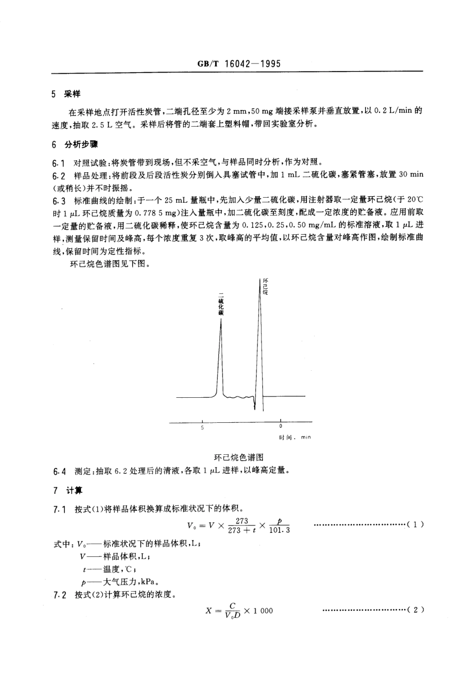 GBT 16042-1995 车间空气中环己烷的溶剂解吸气相色谱测定方法.pdf_第2页