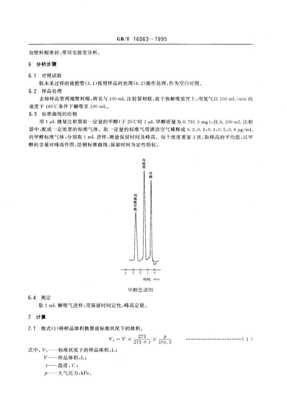 GBT 16063-1995 车间空气中甲醇的热解吸气相色谱测定方法.pdf_第2页