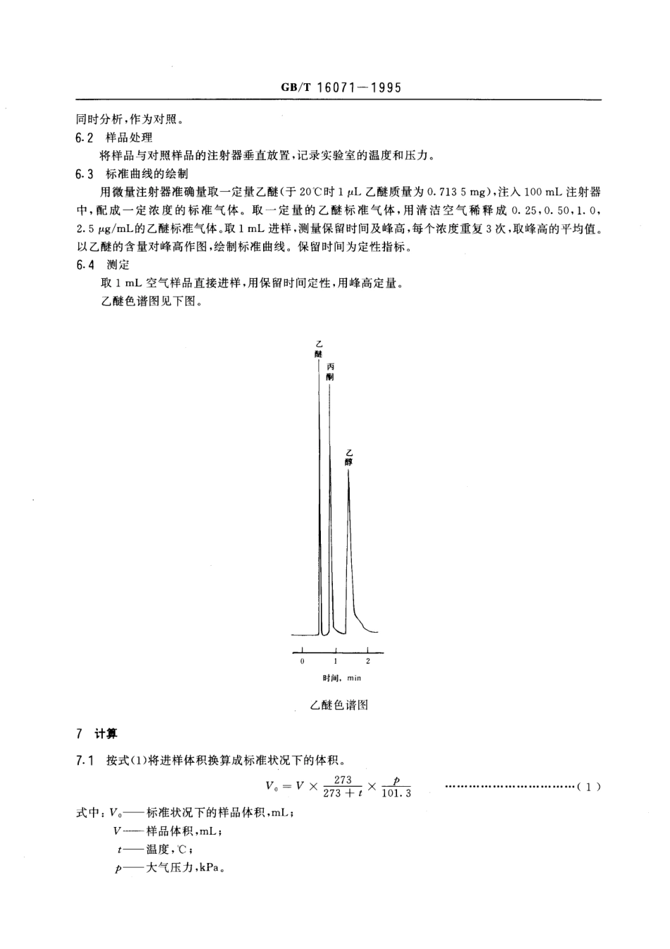 GBT 16071-1995 车间空气中乙醚的直接进样气相色谱测定方法.pdf_第2页