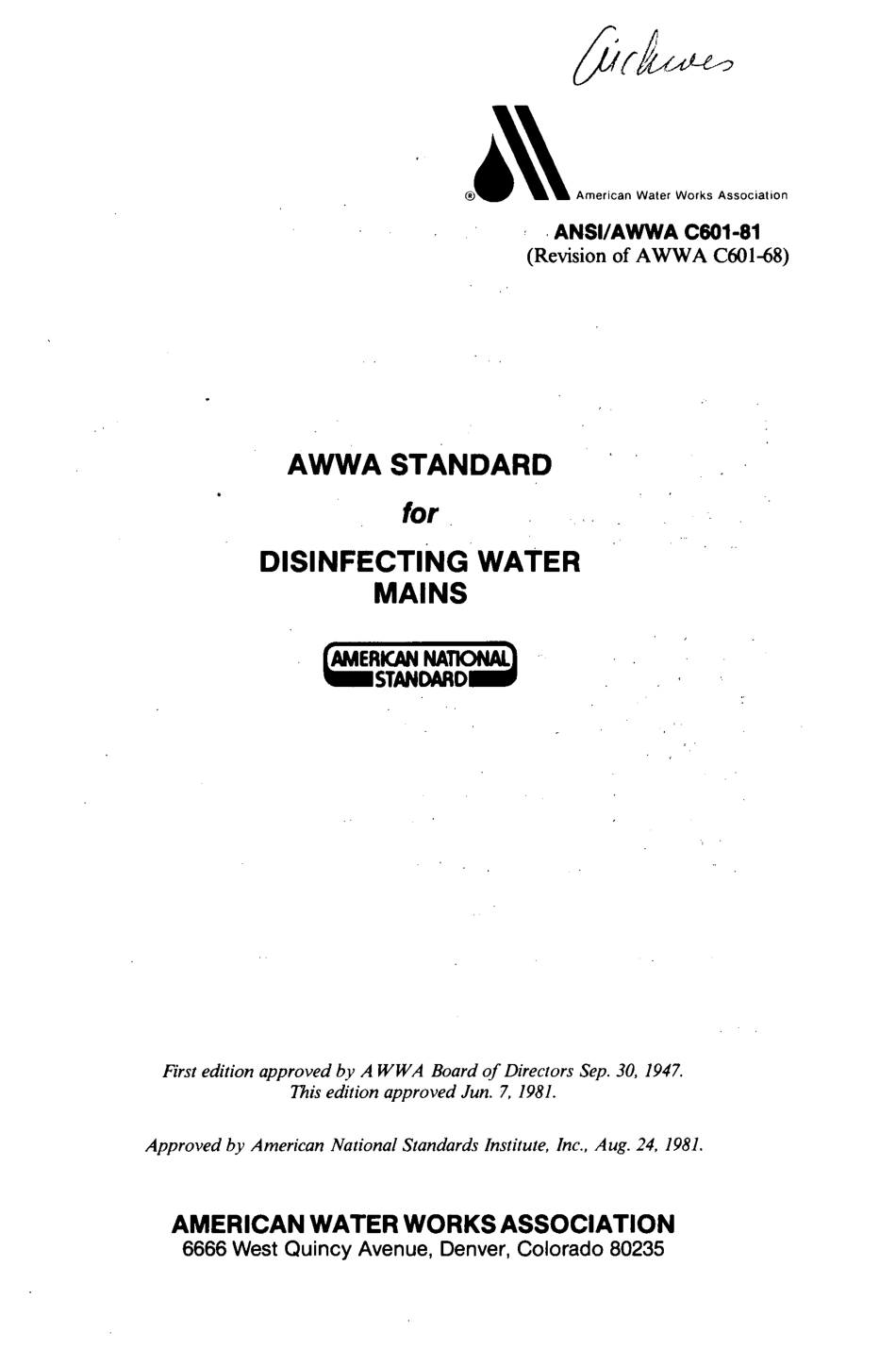 ANSI AWWA C601-81 scan.pdf_第1页