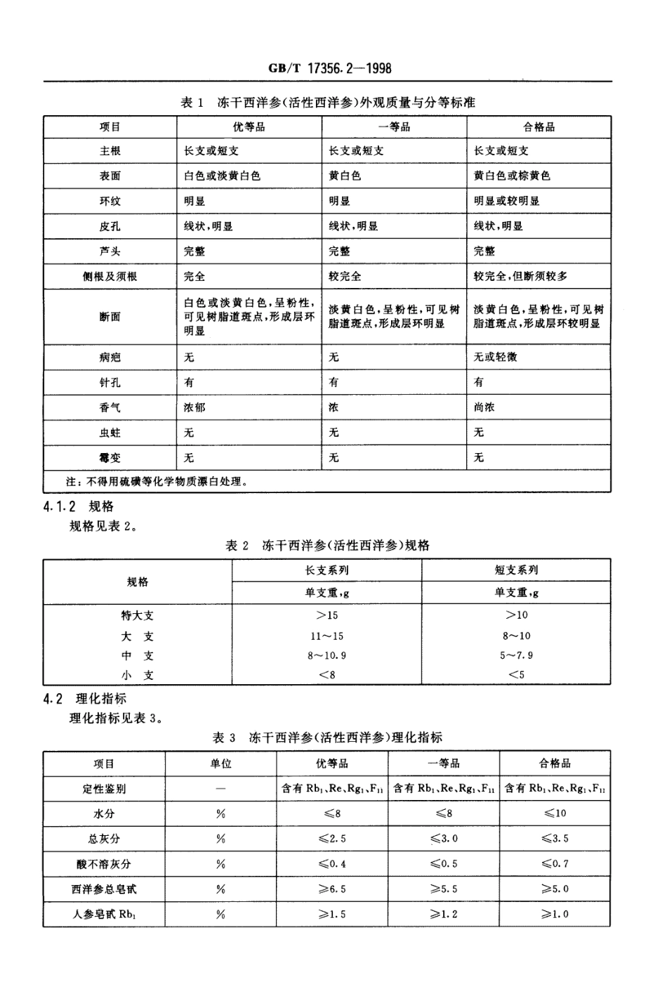 GBT 17356.2-1998 冻干西洋参(活性西洋参)分等质量标准.pdf_第3页