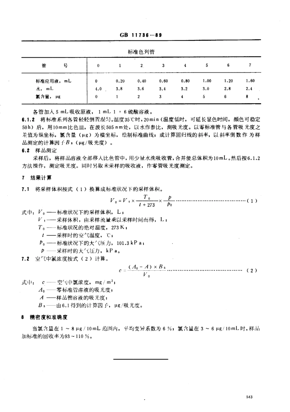 GB 11736-1989 居住区大气中氯卫生检验标准方法 甲基橙分光光度法.pdf_第3页