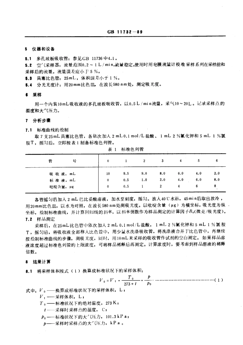 GB 11732-1989 居住区大气中吡啶卫生检验标准方法 氯化氰-巴比妥酸分光光度法.pdf_第2页