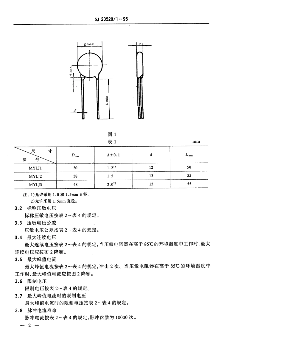 【电子行业军用标准】SJ 20528.1-1995 MYLJ1、MYLJ2、MYLJ3型防雷压敏电阻器详细规范.pdf_第3页