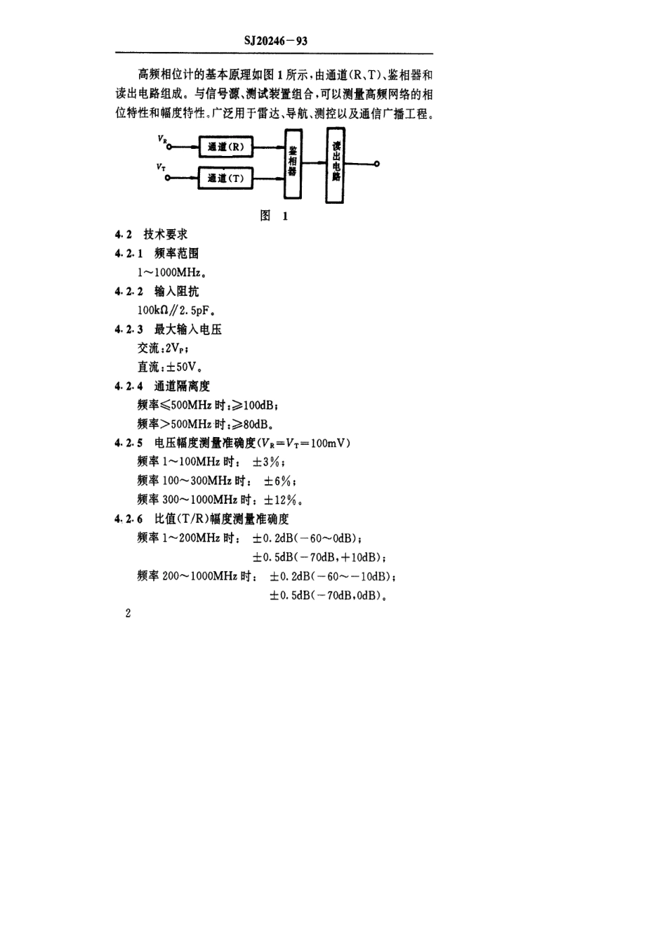 【电子行业军用标准】SJ 20246-1993 高频相位计检定规程.pdf_第3页