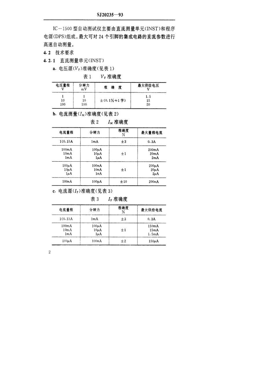 【电子行业军用标准】SJ 20235-1993 IC-1500型自动测试仪检定规程.pdf_第3页