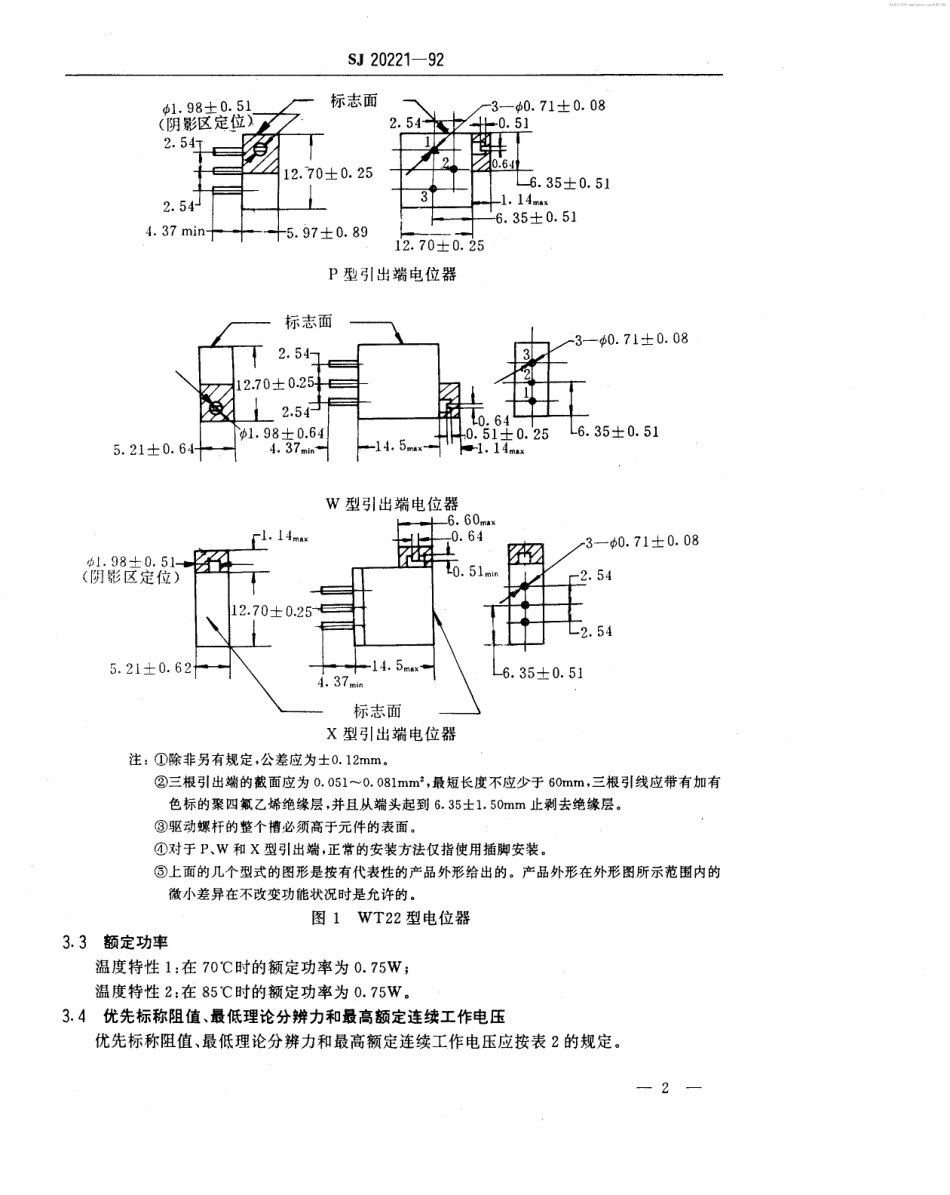 【电子行业军用标准】SJ 20221-1992 WT22型螺杆驱动线绕预调电位器详细规范.pdf_第2页