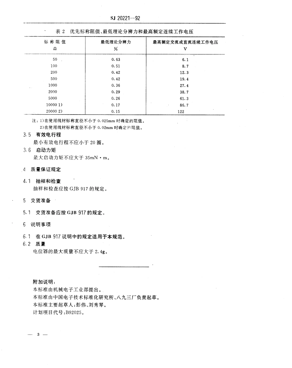 【电子行业军用标准】SJ 20221-1992 WT22型螺杆驱动线绕预调电位器详细规范.pdf_第3页