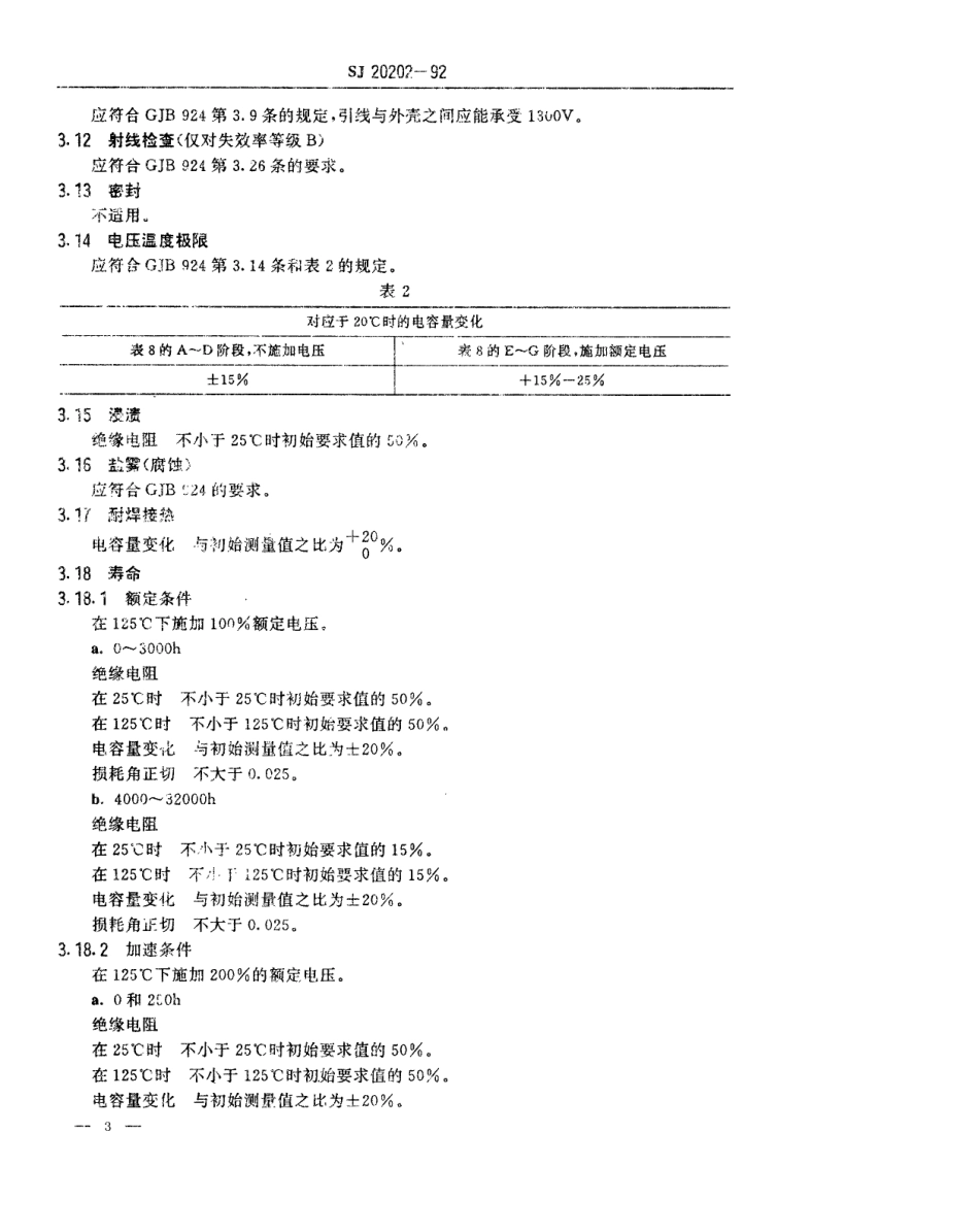 【电子行业军用标准】SJ 20202-1992 CTK403型有可靠性指标的瓷介固定电容器详细规范.pdf_第3页