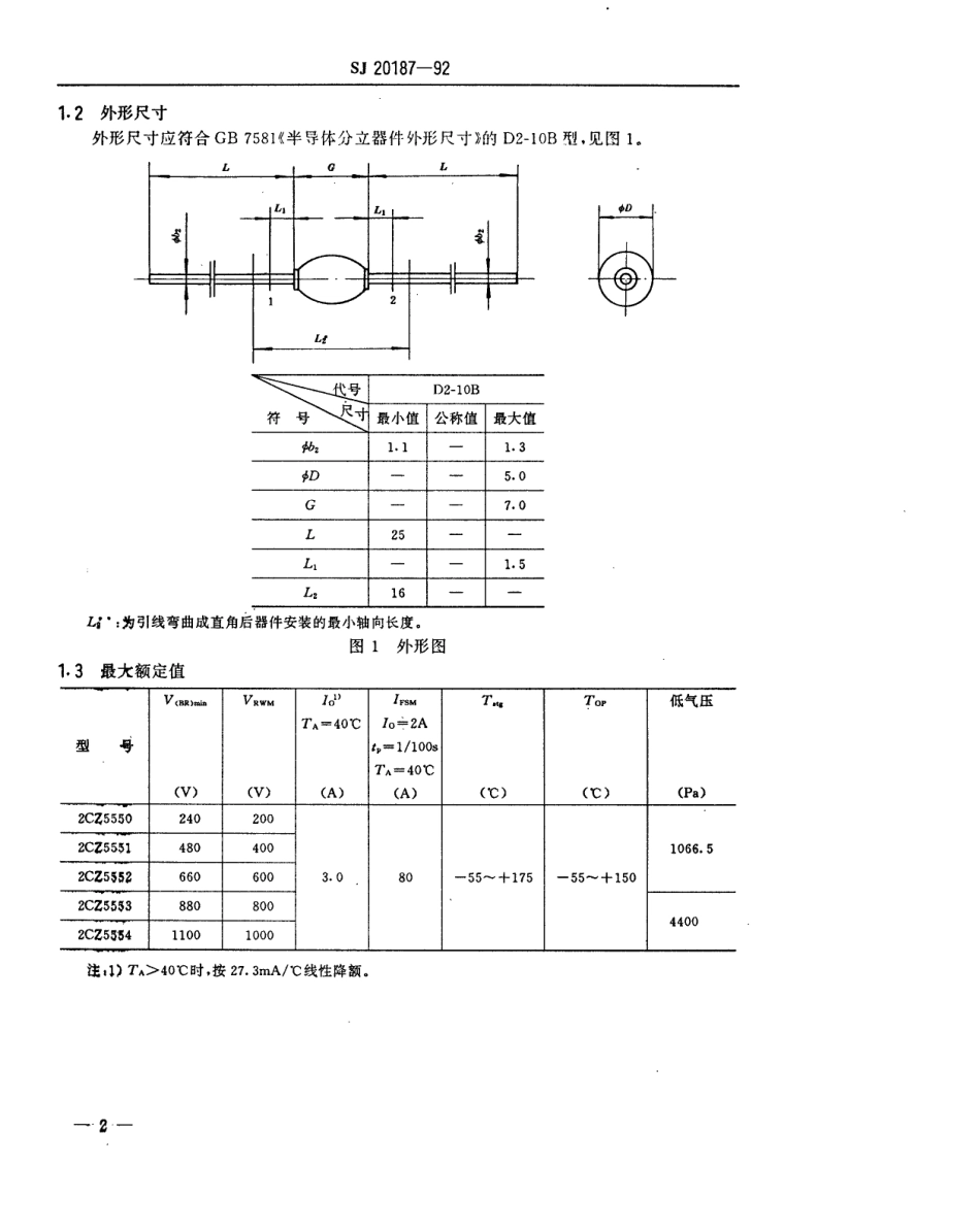 【电子行业军用标准】SJ 20187-1992 半导体分立器件2CZ5550～5554型硅整流二极管详细规范.pdf_第3页