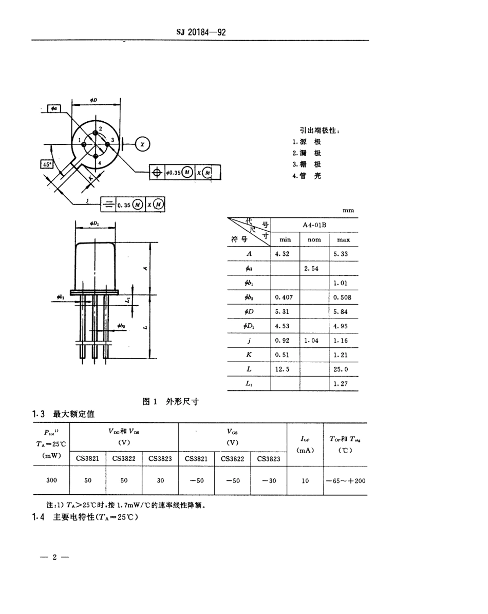 【电子行业军用标准】SJ 20184-1992 半导体分立器件CS3821、3822、2823型场效应晶体管详细规范.pdf_第3页