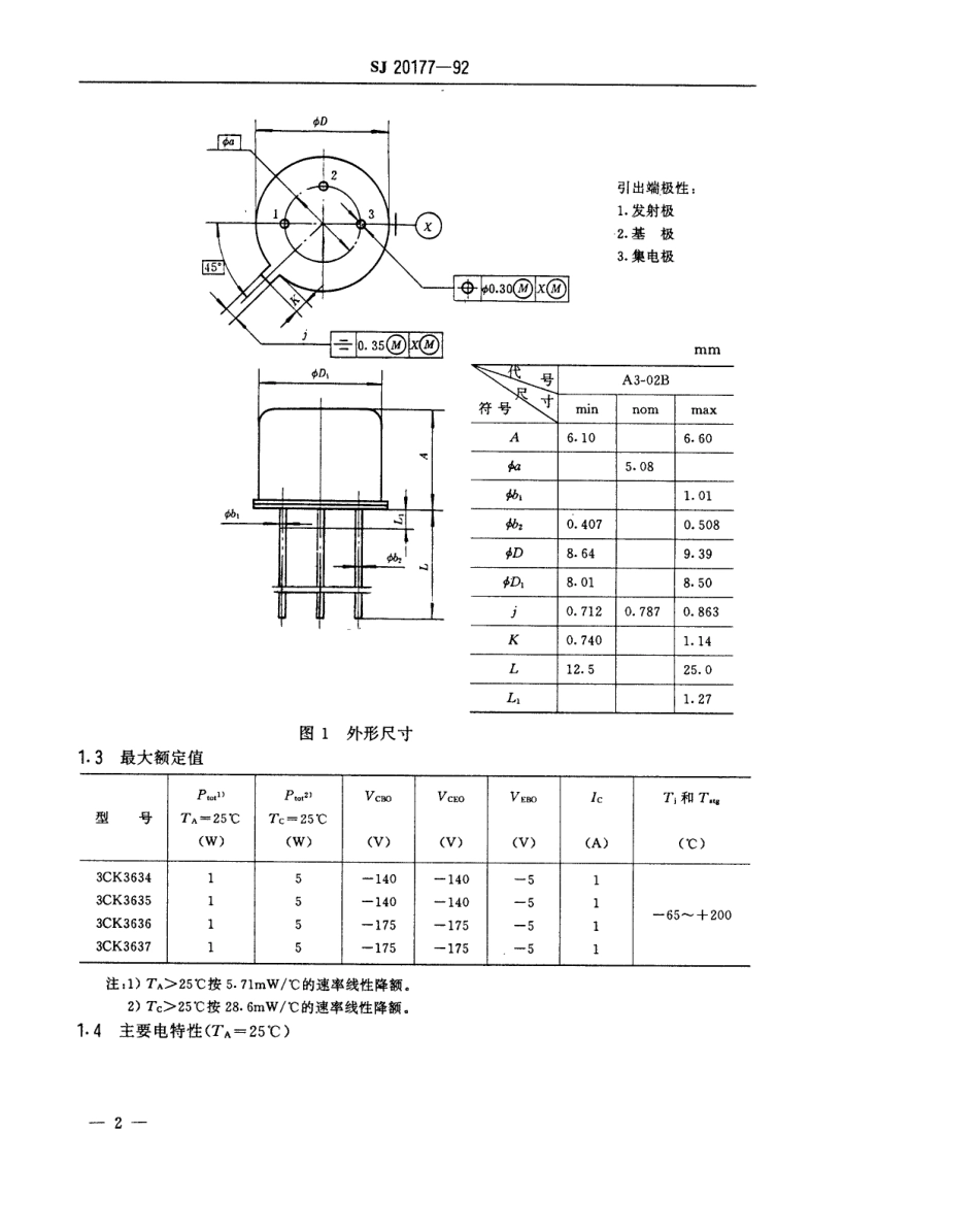 【电子行业军用标准】SJ 20177-1992 半导体分立器件3CK3634～3CK3637型PNP硅小功率开关晶体管详细规范.pdf_第3页
