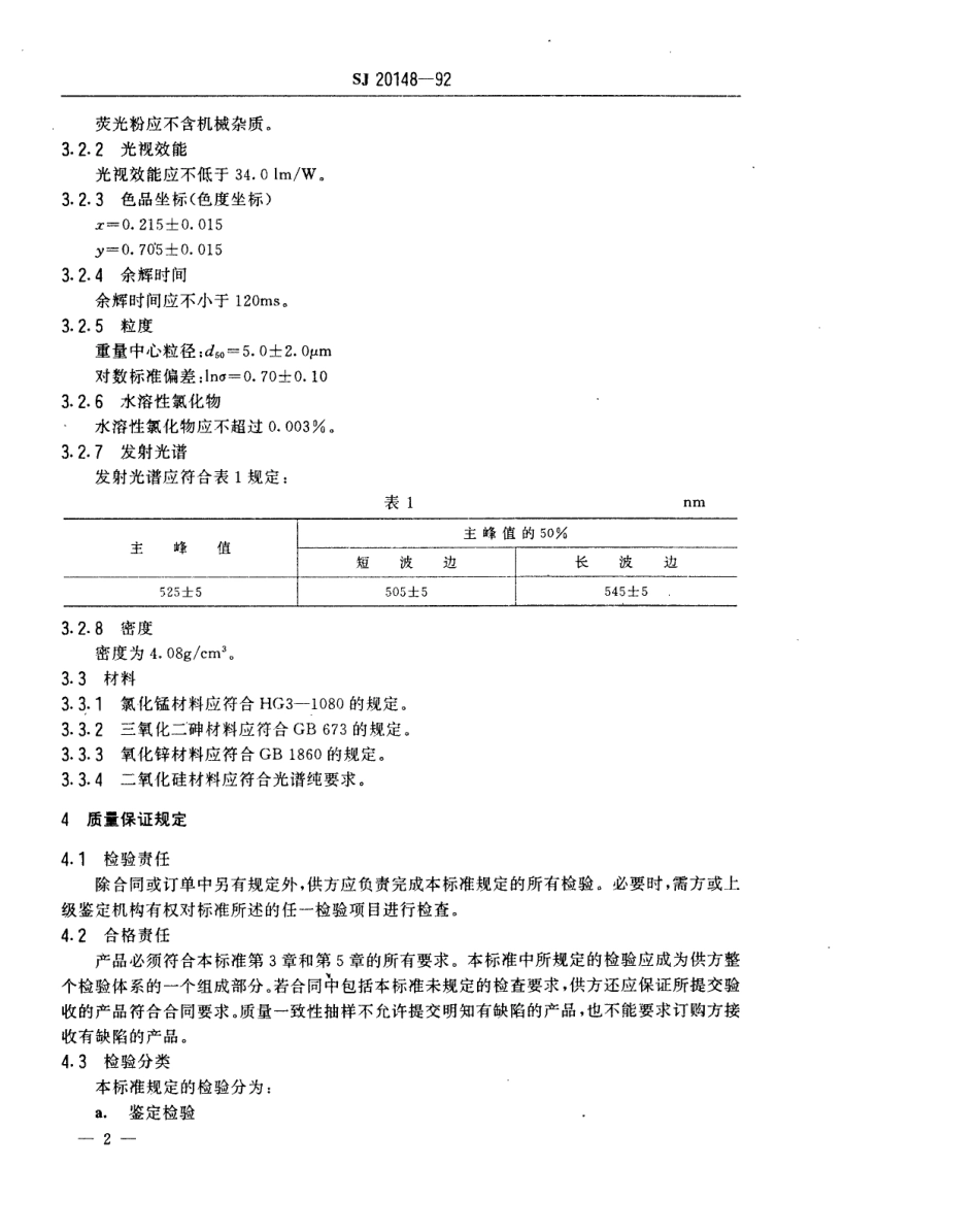 【电子行业军用标准】SJ 20148-1992 军用雷达双色指示管用Y19荧光粉.pdf_第3页
