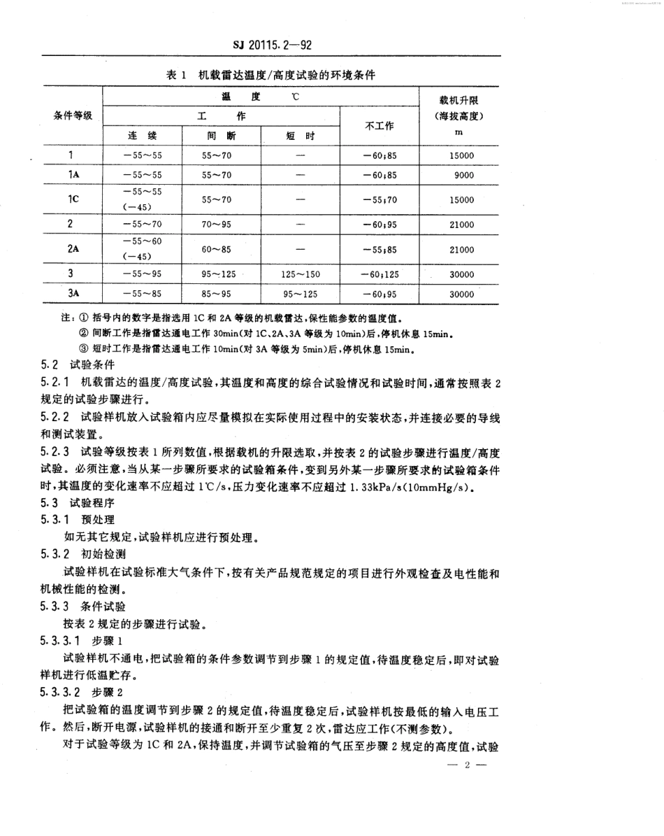 【电子行业军用标准】SJ 20115.2-1992 机载雷达环境条件及试验方法 温度／高度试验.pdf_第2页