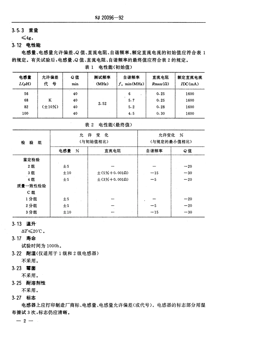 【电子行业军用标准】SJ 20096-1992 LG2型行电源滤波电感器详细规范.pdf_第3页