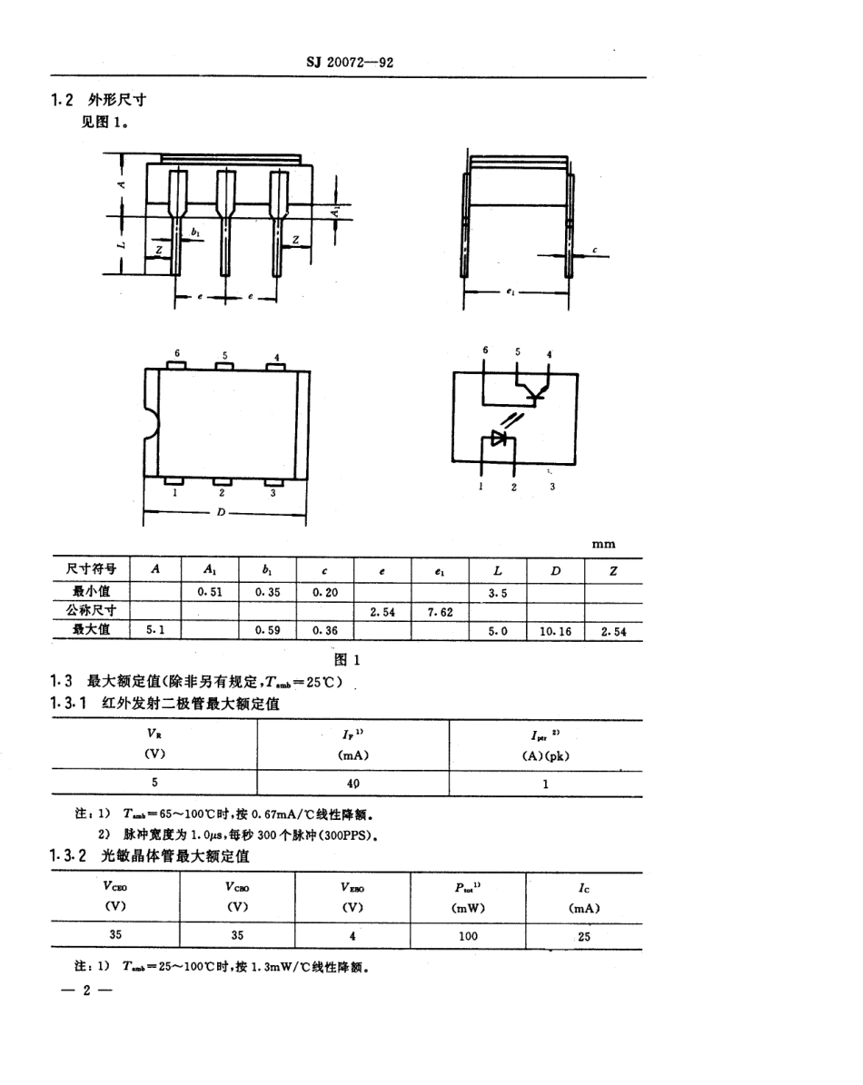 【电子行业军用标准】SJ 20072-1992 半导体分立器件GH24、GH25和GH26型半导体光耦合器详细规范.pdf_第3页