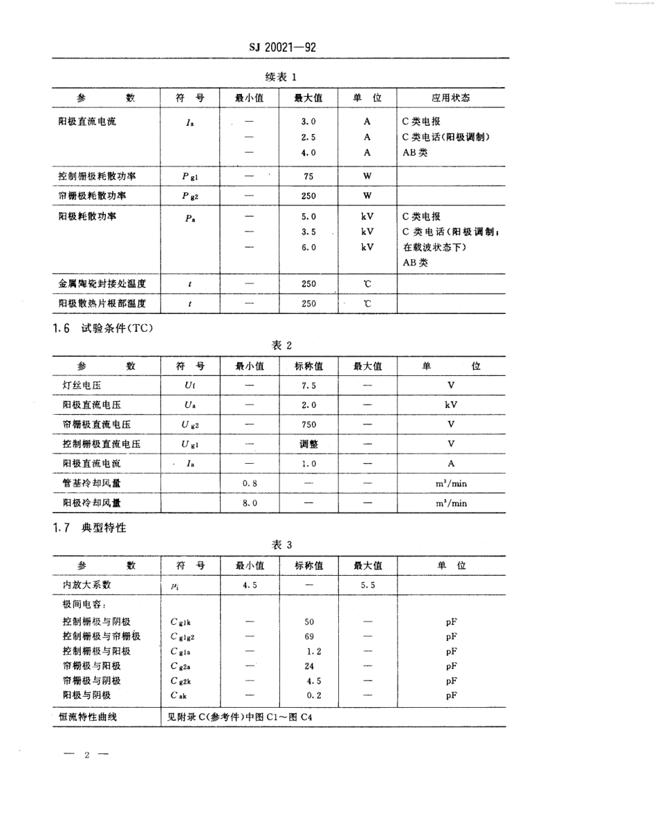 【电子行业军用标准】SJ 20021-1992 电子管FU101F型发射管详细规范.pdf_第2页